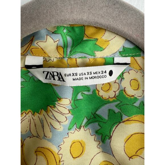 Zara Yellow Green Floral Paisley Print Silky Wrap Shirt Dress size XS - Picture 9 of 11